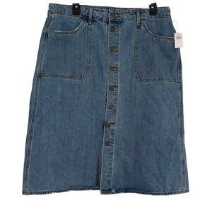 Old Navy Denim Jean Midi Skirt Size 14 Blue Light Wash Front Slit High Rise NWT